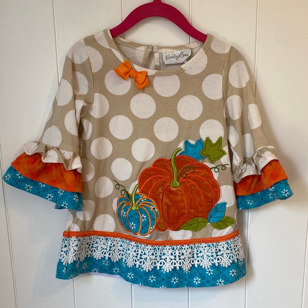 Emily Rose Pumpkin Polka Dot Ruffle Top Girls 4T